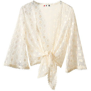 2024 Spring and Summer Lace Cardigan Women's Shawl Air Condition Shirt Flower Embroidery Thin Hollow Beach Sunscreen Shirt Ruffled Sleeves