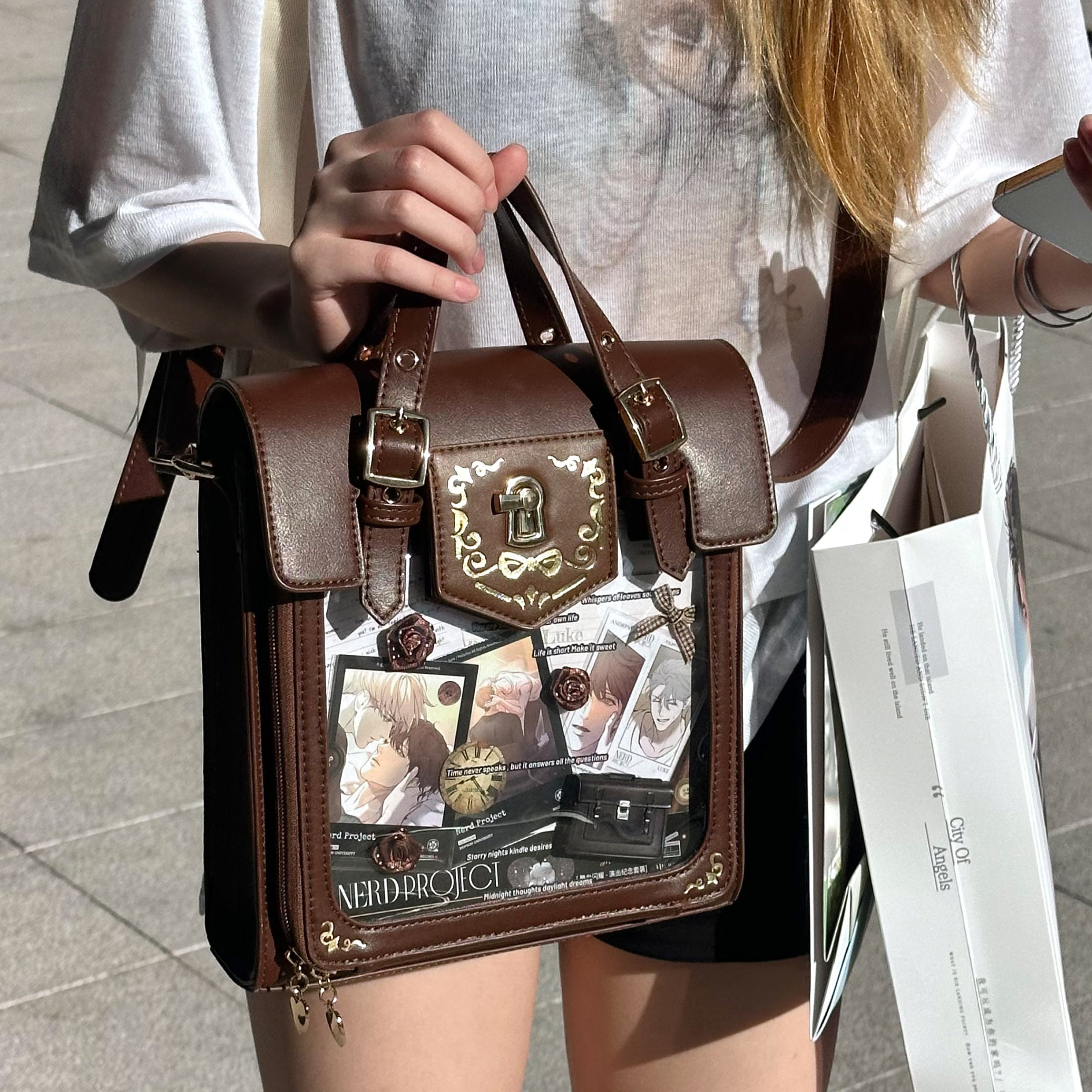 Morning Glory Original Cute Gold Foil Small Size Retro Single Shoulder Double Shoulder Crossbody College Key Ita Bag
