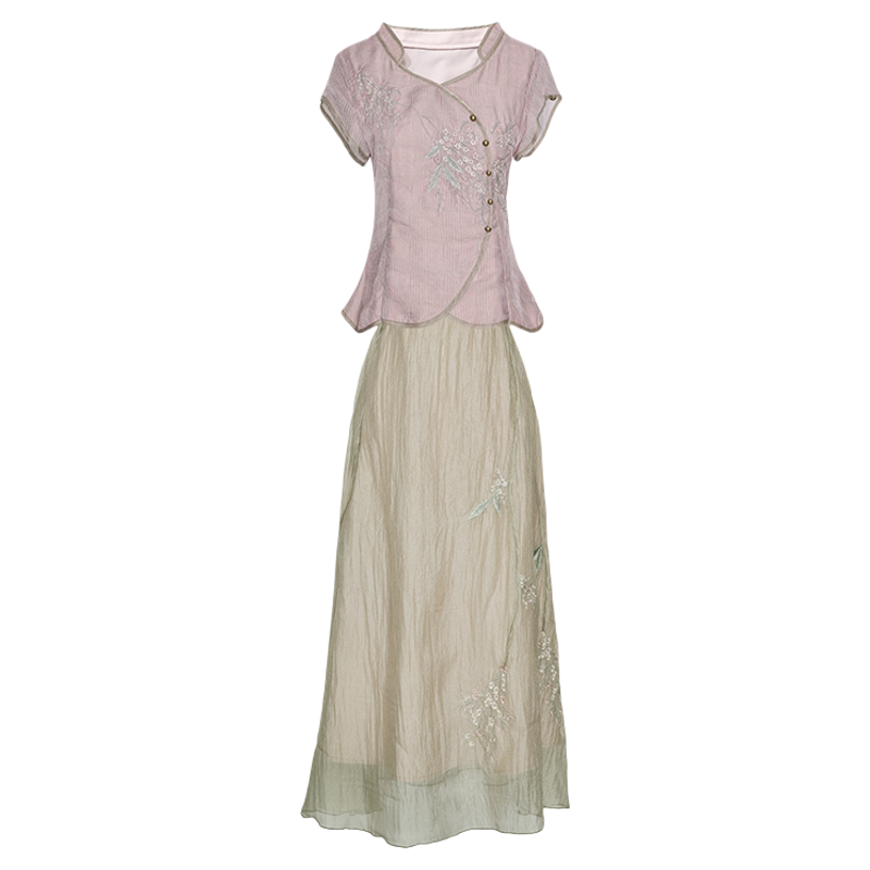 4.27新品 烟花烫新中式套装女2026夏季新款短袖半身裙SD 瑾夏夏瑾