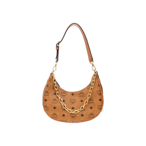 (Self-operated) MCM womens fashionable PVC printed one-shoulder cross-body crescent bag