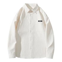 Waffle shirt mens spring and autumn trendy brand casual jacket handsome high-end black long-sleeved shirt