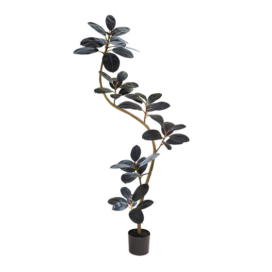 Fake green plant, black diamond, indoor living room, rubber tree, floor-standing decorative ornament, potted plant, large simulated plant, bionic tree