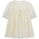 Aijutu acetate round neck lace-up textured shirt 2026 summer new style glossy temperament chiffon shirt