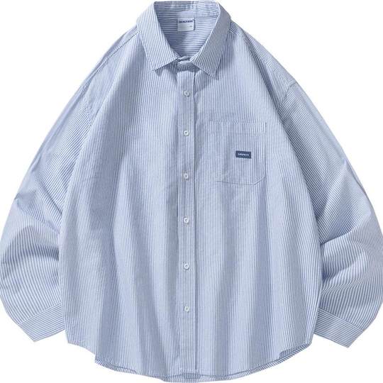 Youth casual blue striped shirt long sleeve shirt