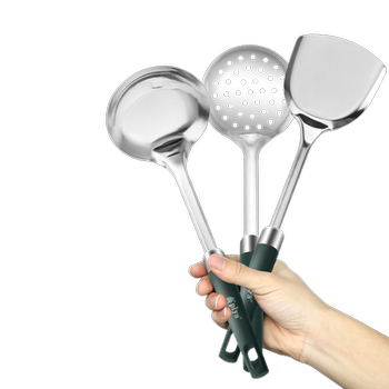 Stainless steel spatula for household use with anti-scald and extended handle