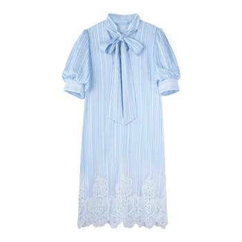 ພື້ນຖານການອອກແບບເຮືອນ / Baijiahao dress ແມ່ຍິງ summer ໃຫມ່ສີຟ້າ striped ເສື້ອເຊີດ