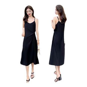 ຜູ້ຍິງແບບຝຣັ່ງແບບ suspender dress ແມ່ຍິງລະດູຮ້ອນປີ 2026 ແບບໃຫມ່ແອວ slimming ສູງສິ້ນ skirt ຍາວສີດໍາ