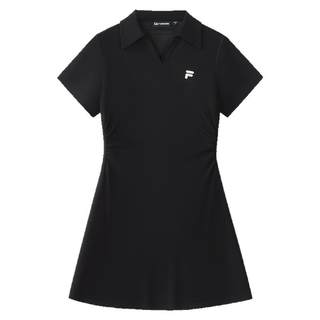 FILA FUSION斐乐潮牌女子针织连衣裙2025夏季新款收腰修身V领裙子
