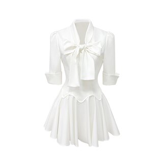 Lazy didi novel heroine, daily commuting waist, fishtail shirt skirt, bow tie, daughter dress