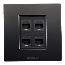 86型暗装4口千兆网络插座黑色CAT6电脑宽带信息四位六类网线插座