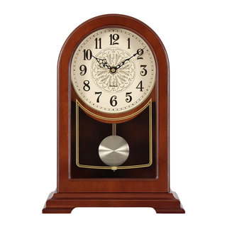 新中式实木座钟客厅简约静音台钟家用复古石英钟创意时钟装饰摆件