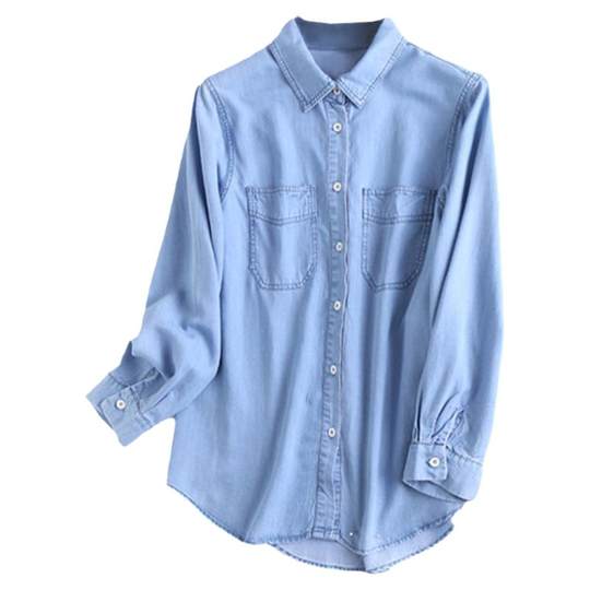 拉夏贝尔薄款天丝牛仔衬衫搭出整个时尚圈 女 衬衣2025新款女外套