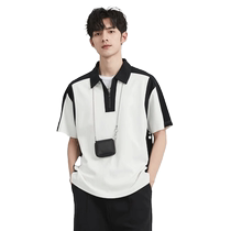 April 2 20 points open for BJZE mens clothing 2024 Summer new Coloured splicing Polo shirt short sleeve black and white compassionate