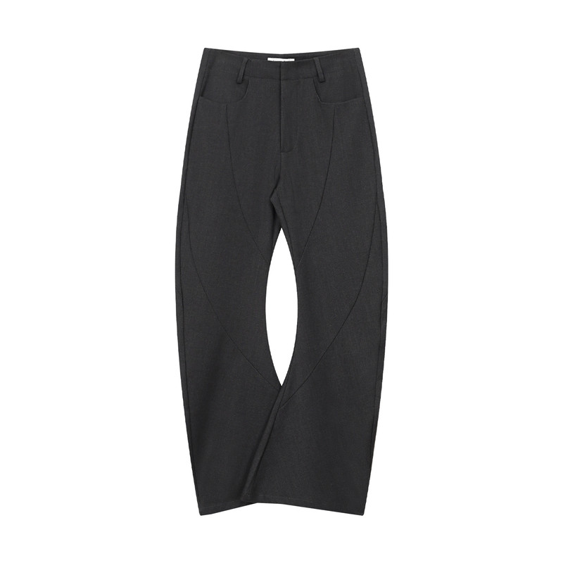 FUNKYFUN original curved three-dimensional structure cut dark gray stacked scimitar trousers casual trousers
