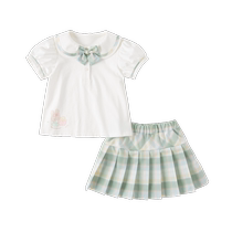 (Summer Clearance) David Bella Girls Suit Summer Childrens Pleated Skirt Medium and Large Childrens Skirt JK Two-piece Set