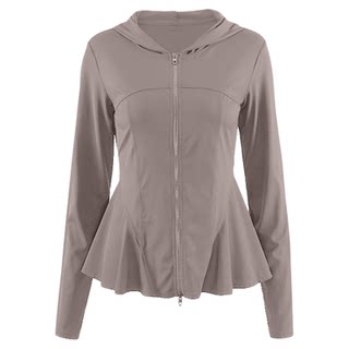 瑜伽服女大码运动外套秋季新款连帽修身上衣中长款胖mm健身服长袖