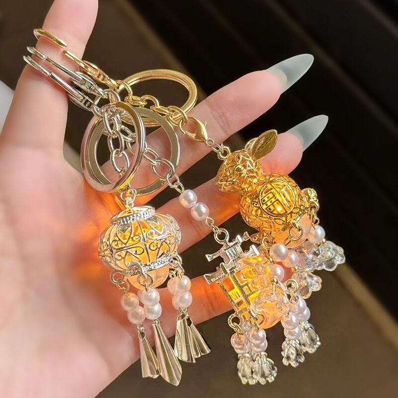 Luminous Palace Lantern Pavilion Lantern Keychain Women's Bag Pendant Car Keychain Creative Ancient Style Ins Pendant