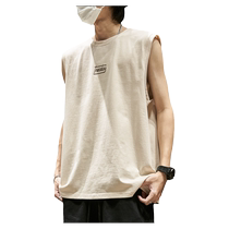 Mens vest summer Japanese simple letter trend sleeveless t-shirt heavy cotton undershirt loose sports waistcoat