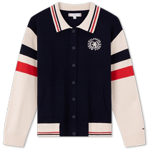 Tommy 24 New Spring and Summer Childrens Clothing Womens American Campus Color Block Snap Lapel Knitted Cardigan TH2412082