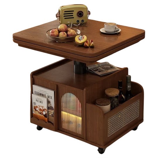 Solid wood liftable folding coffee table for small apartment