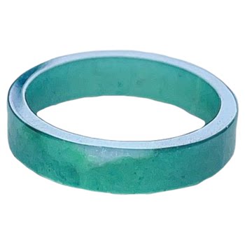 Natural jadeite square ring with blue, green and white flowers