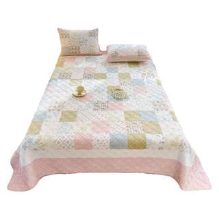 韩式外贸原单田园风纯棉拼布绗缝床盖四季通用空调被夹棉三件套