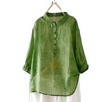 Temperament ramie shirt womens summer new large size loose mothers wear belly cover top Tencel cotton and linen shirt