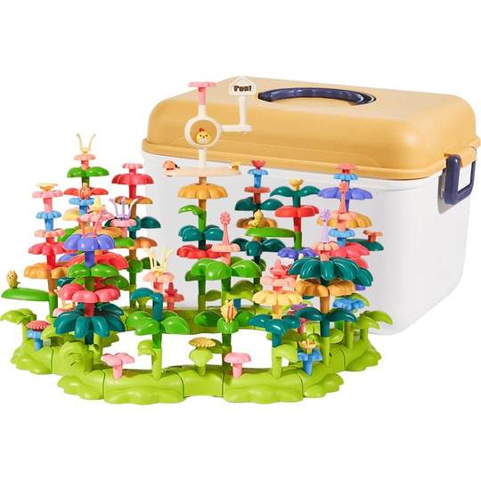 乐乐鱼积木花园1-3岁拼搭女男孩一岁宝宝2岁插花拼装益智玩具