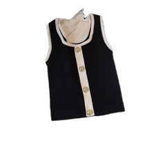 Xiaoxiangfeng inner camisole womens French black and white contrasting color sleeveless sweater top with suit bottoming shirt