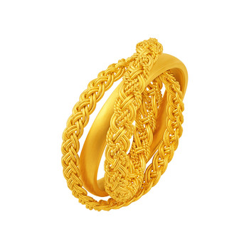 Ming brand jewelry three life knot flower ancient gold ring silk sequence series pure gold ring afm0518