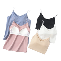 Bra-free satin camisole womens V-tie chest pad loose bottoming shirt suit underwear