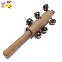 Kindergarten rattle trumpet 10 bell beech wood sand bell baby handle sand hammer square wooden handle sand bell toy