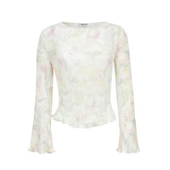 Lingzhi vero moda chiffon shirt ສໍາລັບແມ່ຍິງໃນດູໃບໄມ້ລົ່ນແລະລະດູຫນາວ, ພິມອອກໃຫມ່ bell-sleeved slim top, versatile, ຄົນອັບເດດ: ແລະ elegant