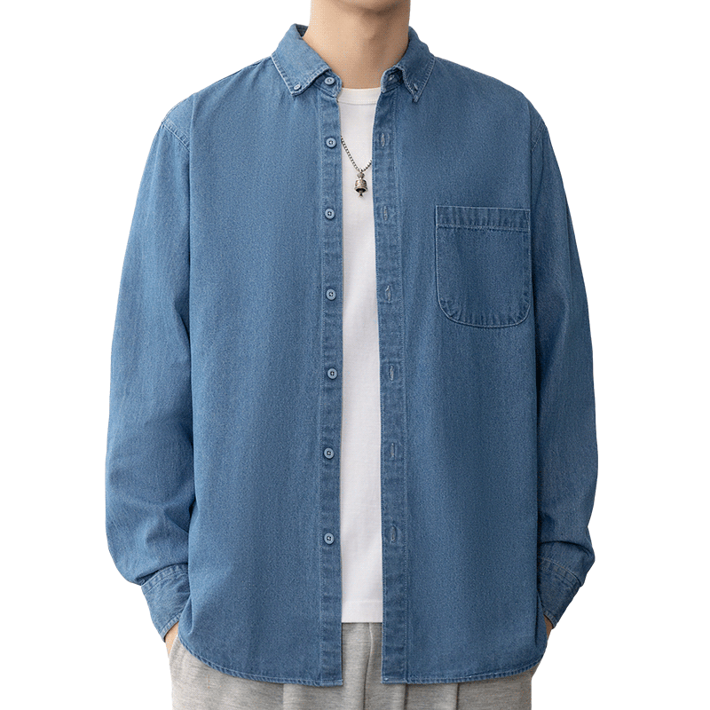 
[Including linen] Romon Men's Denim Long Sleeve Shirt 2025 Autumn New Casual Trendy Loose Shirt Men's
