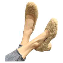 High-heeled furry shoes for women versatile winter outer wear Internet celebrity cotton scoop shoes thick heel plus velvet beanie shoes 2024 new style