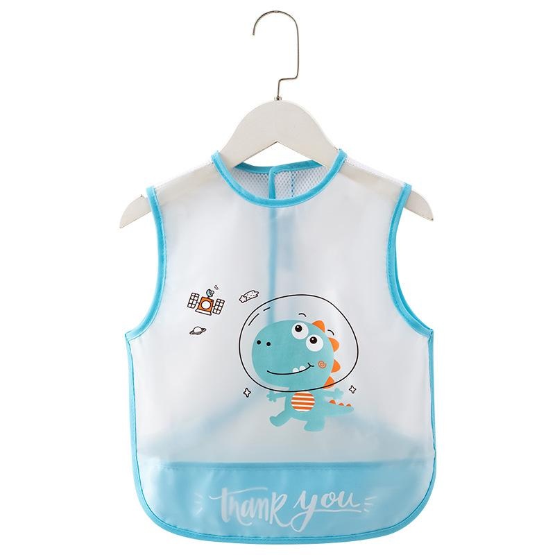 Mesh breathable upgraded baby coveralls children's eating bibs waterproof summer saliva baby protective clothing boys' pockets
