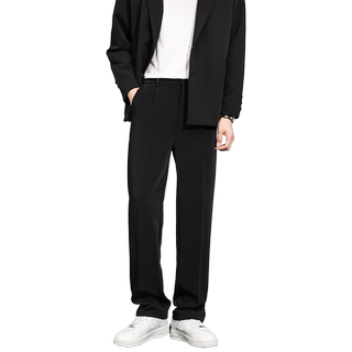 CeTky西裤男黑色夏季冰丝直筒休闲长裤百搭西装裤男士宽松裤子