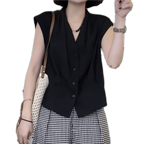 High-end V-neck shirt sleeveless vest jacket for women summer new design cardigan loose slimming casual top