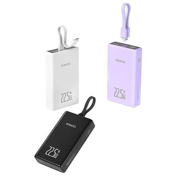 Romans power bank, ສາຍດຽວ, ສາມສາກ, ຄວາມຈຸ 20,000 mAh ຂະໜາດໃຫຍ່ PD ມາພ້ອມສາຍສາກ, ເໝາະກັບ iPhone 15/14/13/12, ເໝາະກັບໂທລະສັບມືຖື Apple, Huawei ແລະ Xiaomi