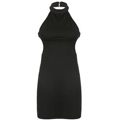 WEEKEEP ສີດໍາ sexy backless hollow halterneck dress ແມ່ຍິງການອອກແບບ sexy ແອວສູງ slim sleeveless skirt summer