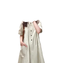 Maternity dress summer new style literary retro Japanese long skirt loose casual slim short-sleeved lazy style skirt