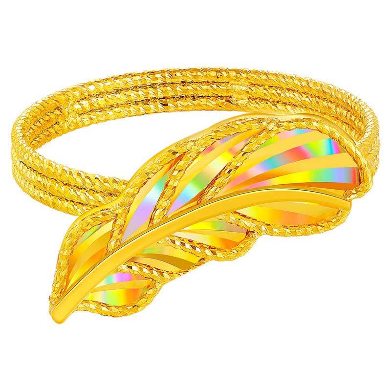 Jin Zhizun Xu Kai's same style sparkling gold gold feathers colorful fantasy gold ring solid gold ring birthday gift