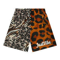 JUST VIBE Original trendy brand King of the Jungle Leopard Print Shorts Men's American Basketball Pants Mesh Breathable Quarter Pants