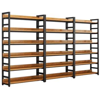 Bookshelf floor-standing steel and wood shelves multi-layer bookcase storage rack