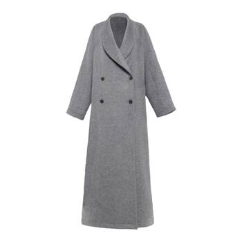 APOZi collection【山水定律】大翻领羊毛呢长款灰色秋冬大衣外套