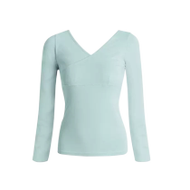 Dance Suit Long Sleeve Front Cross V Collar Dance Blouse Women Long Sleeve Black Ballet Body Dance Practice white