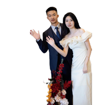 Register and receive an engagement certificate high-end light luxury niche temperament waist slimming ruffled one-shoulder dress