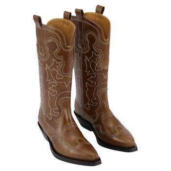 ເກີບຜູ້ຍິງ GANNI retro embroidered Maillard Western ເກີບ knight boots S2221177