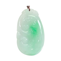 (Self-operated) Qianyu Shiguang Myanmar natural A-grade jade ice-moist floating sun green old Ruyi pendant jade pendant