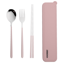 Stainless steel chopsticks and spoon set single child portable cutlery box for one person three-piece student storage box